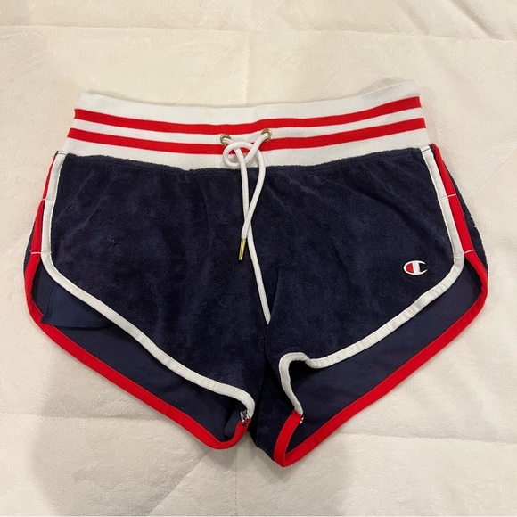 Champion Terry Cloth Allover Jacquard 'C' Logo Shorts in Red, White, and Blue - Picture 1 of 3